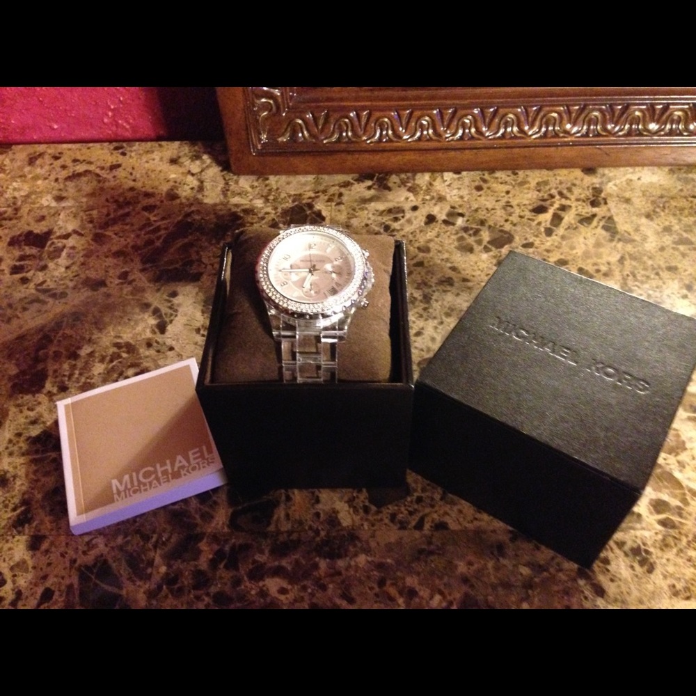 MK Clear wristband watch with rhinestones